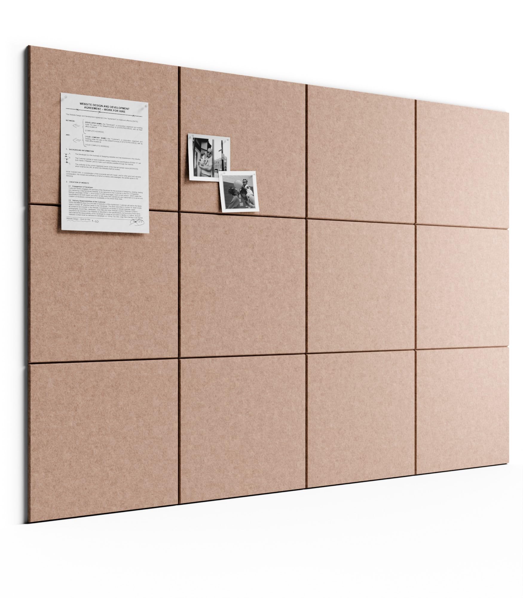 Bumusty Large Cork Board Alternative-47 x35 Felt Bulletin Board, with 30 Pushpins, 70 Adhesive Tabs, 12-Pack Slat Wall Paneling, Pin Boards for Office Push Felt Board-Terracotta — image 1