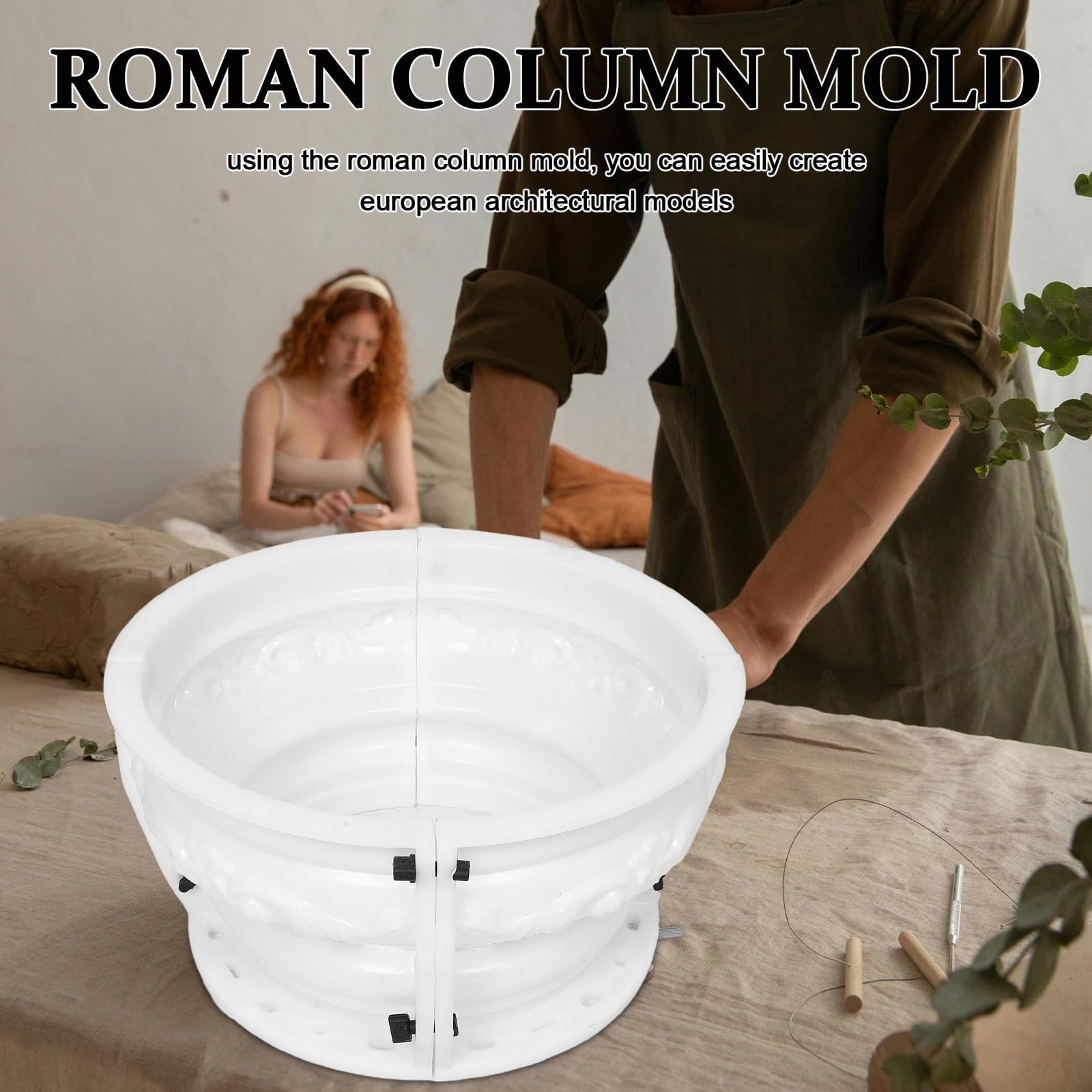 BESPORTBLE Molde para Capitel de Columna Romana de Plástico Beige, Fácil Desmontaje, Adecuado para Moldes de Fundición de Cemento en Exteriores y Entradas de Hogar