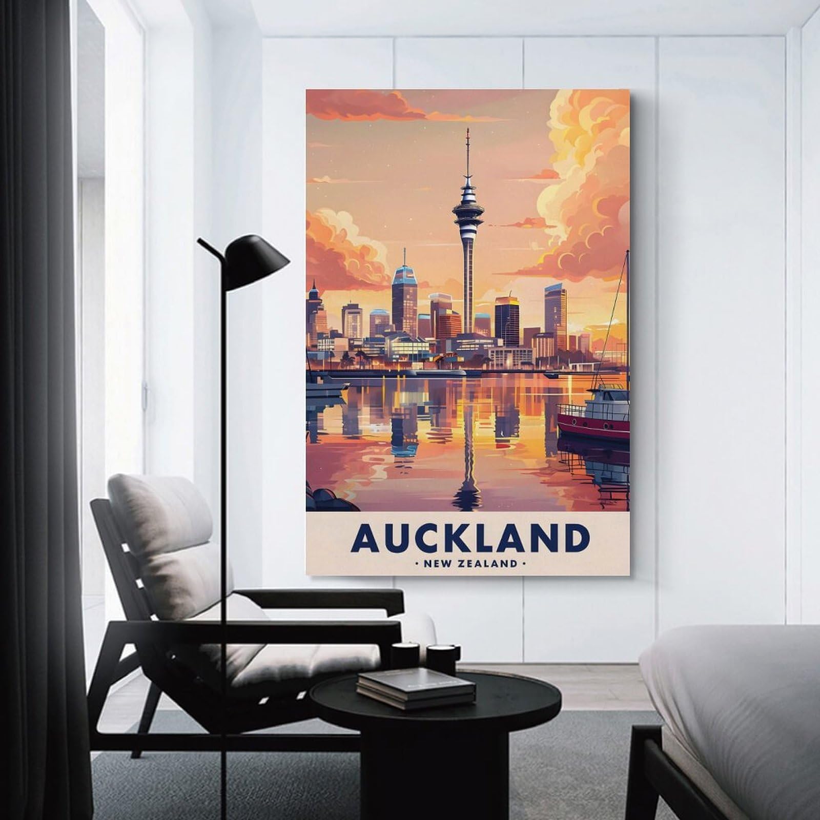 Junmoney Auckland New Zealand Cityscape Home Decor Wall Art, 20x30inch(50x75cm), for Calm Bedrooms, Home Corners Or Flats, Canvas Wall Decor for Personal Spaces