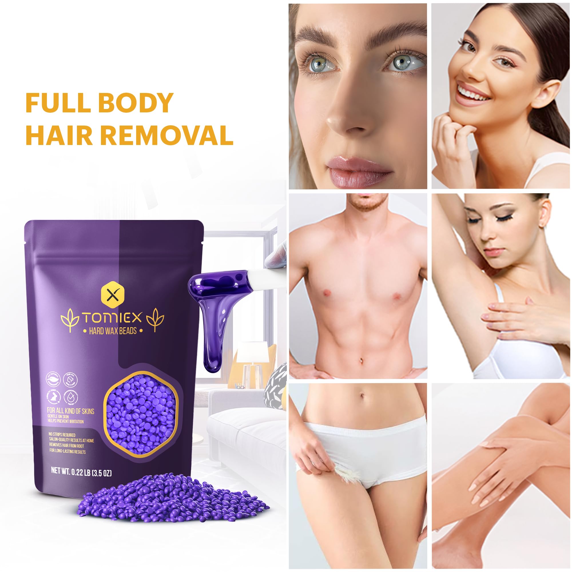 Kit ceretta per depilazione – scalda cera con grande vasetto in silicone e perle di cera dura per ceretta brasiliana, corpo, viso, sopracciglia e bikini, ideale per donne e uomini (nero Pro)