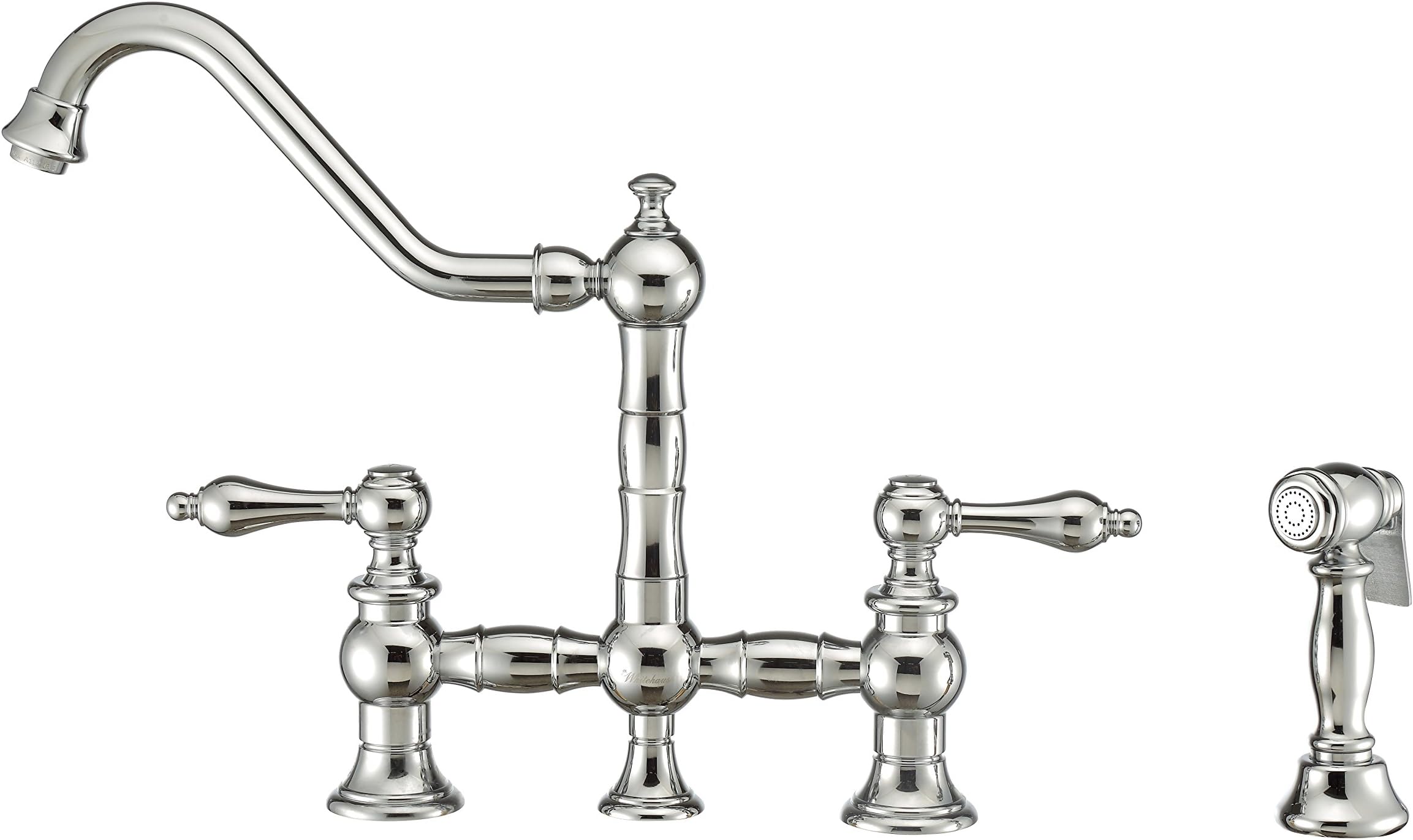 Whitehaus CollectionWHKBTLV3-9201-NT-C Vintage Iii Plus Bridge Faucet with Long Traditional Swivel Spout Lever Handles and Solid Brass Side Spray, One Size, Polished Chrome