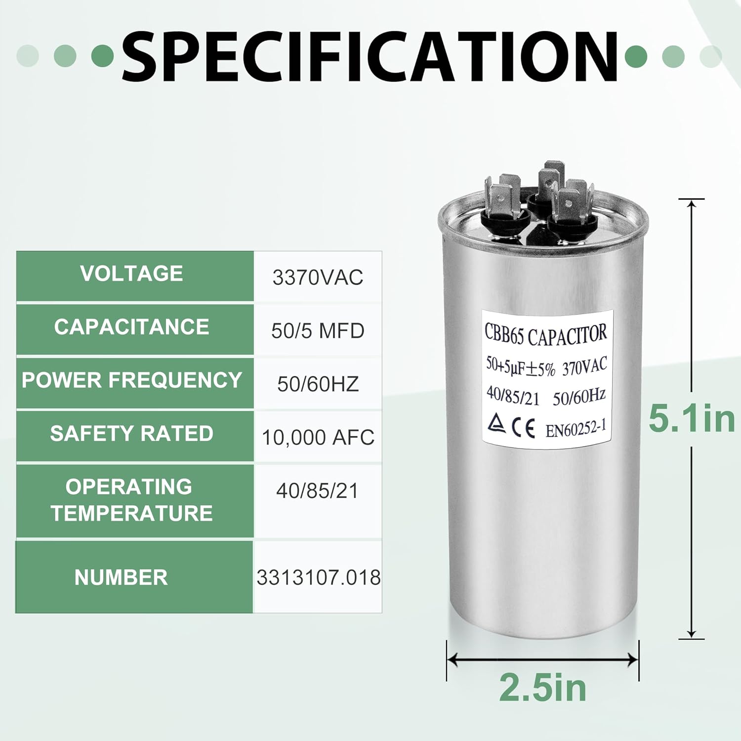 Upgrade 3313107.018 RV Air Conditioner Motor Capacitor 50/5 MFD Compatible with Dometic 50/5 MFD 50+5 uF ±6% 370/440V AC Capacitor Service Kit, Compatible with Heat Pump Air Conditioner or AC Motor