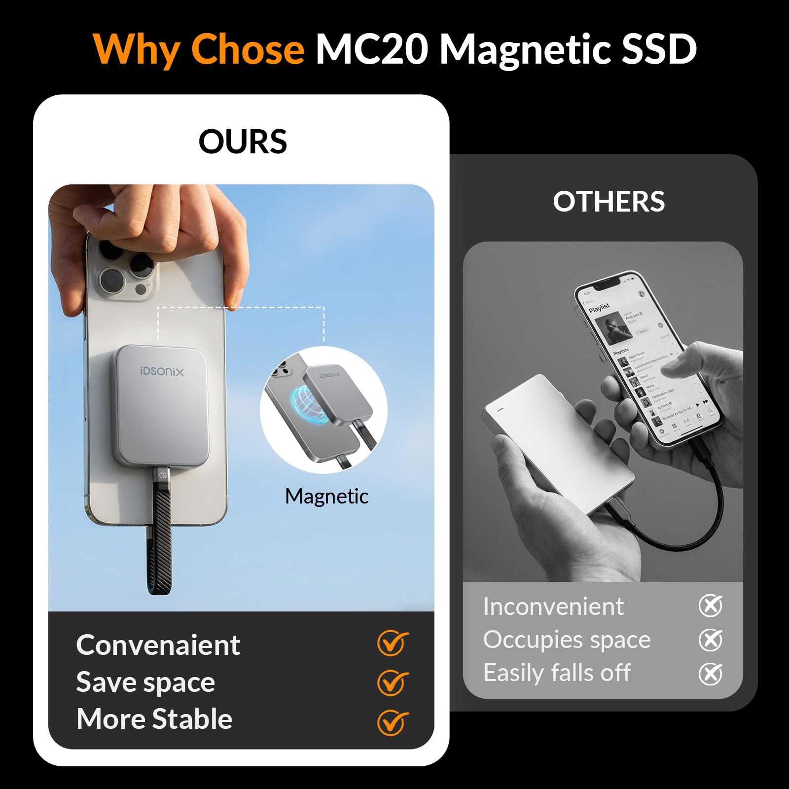 Amazon | iDsonix 2TB マグネット式外付けSSD、最大2000MB/秒、USB