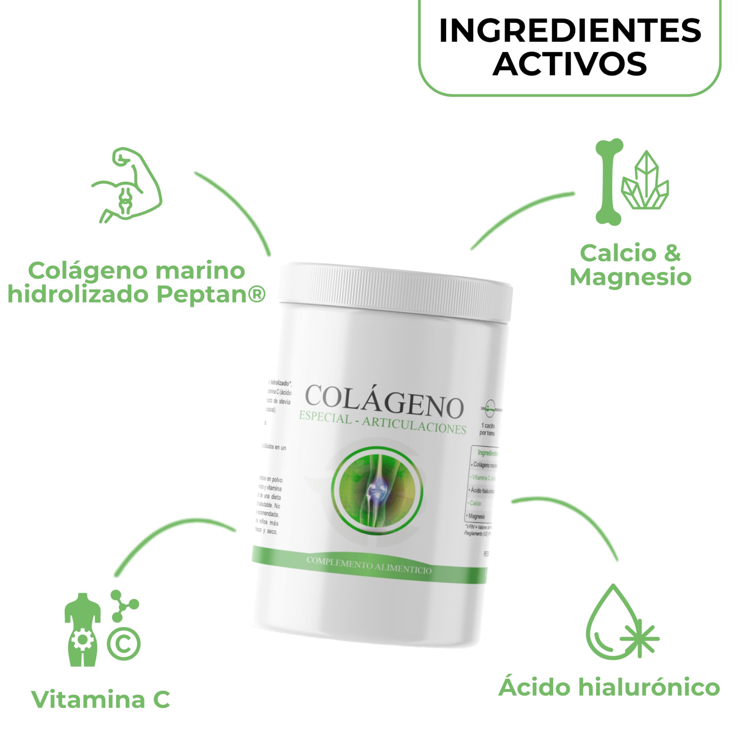 Colágeno Marino Articular | Peptan®, Ácido Hialurónico, Vitamina C, Calcio y Magnesio | Salud Articular y Huesos Formato en Polvo | 300g