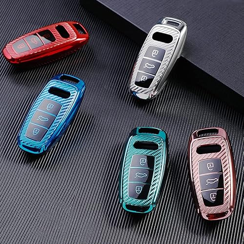 Miniatura 7 de HIBEYO Funda para llavero de coche con textura de fibra de carbono de TPU con llavero se adapta a Audi A3 A6 A6L A7 A8 Q7 Q8 Rs6 Rs7 S3 S6 S7 E-Tron