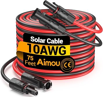 75FT 10AWG Solar Extension Cable, 10 Gauge Solar Panel Wire with Waterpproof Female and Male Connectors for Outdoor RV, Off-Grid Photovoltaic SystemsBlack+Red