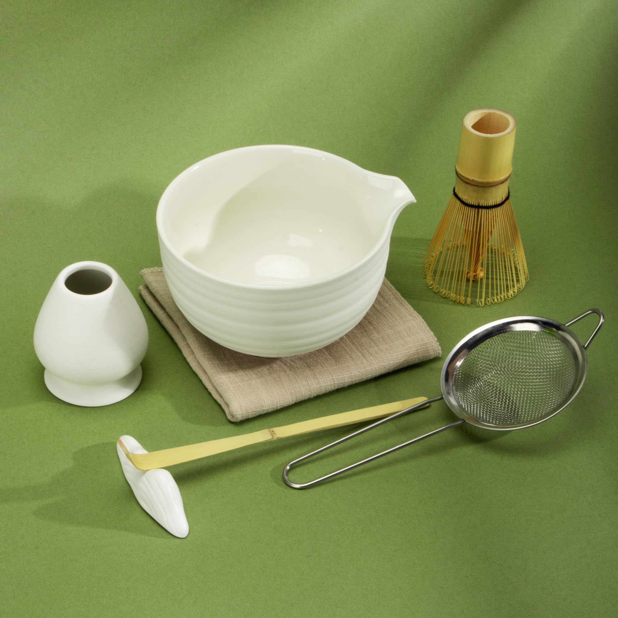 99 Box Matcha Tea Set of 7, White Stripe, For Tea Ceremonies, Comes with Chasen Chasaku, For Beginners, Daily Tea Equipment, For Beginners, Home Use : Home & Kitchen