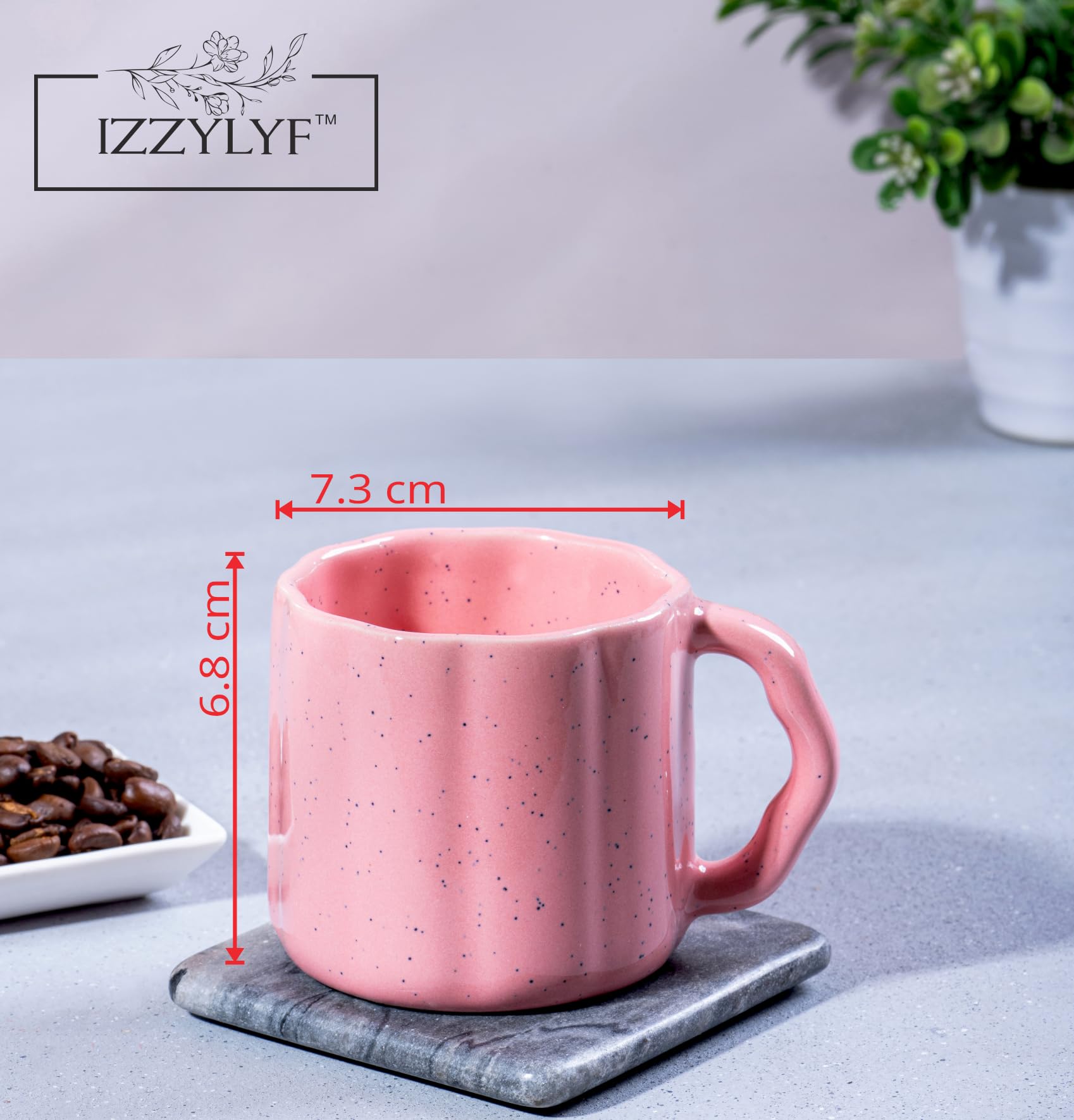 IZZYLYF Blush Pebble Pink Ceramic Tea Cups Set of 6-200 ml Each | Microwave & Dishwasher Safe Tea Cups with Handle for Tea, Coffee & Chai | Ideal for Home, Cafe & Office Use 2