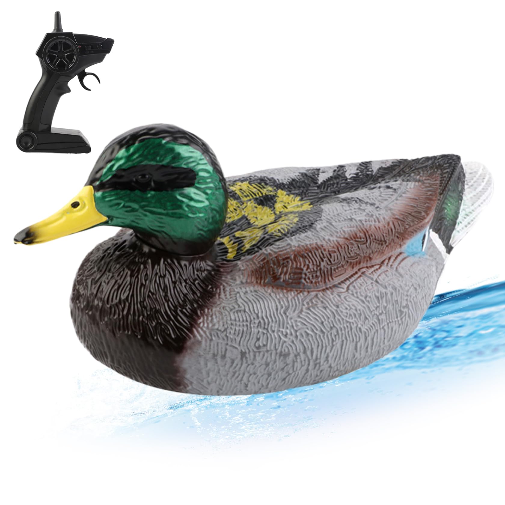 Pesoncarl Remote Control Boat 13x6x6'' Realistic Duck Decoys Plastic Waterproof Rc Boat with Dual-Propeller Automatic Power-off above Water Duck Decoy for Pond Pool USB Charging, pool