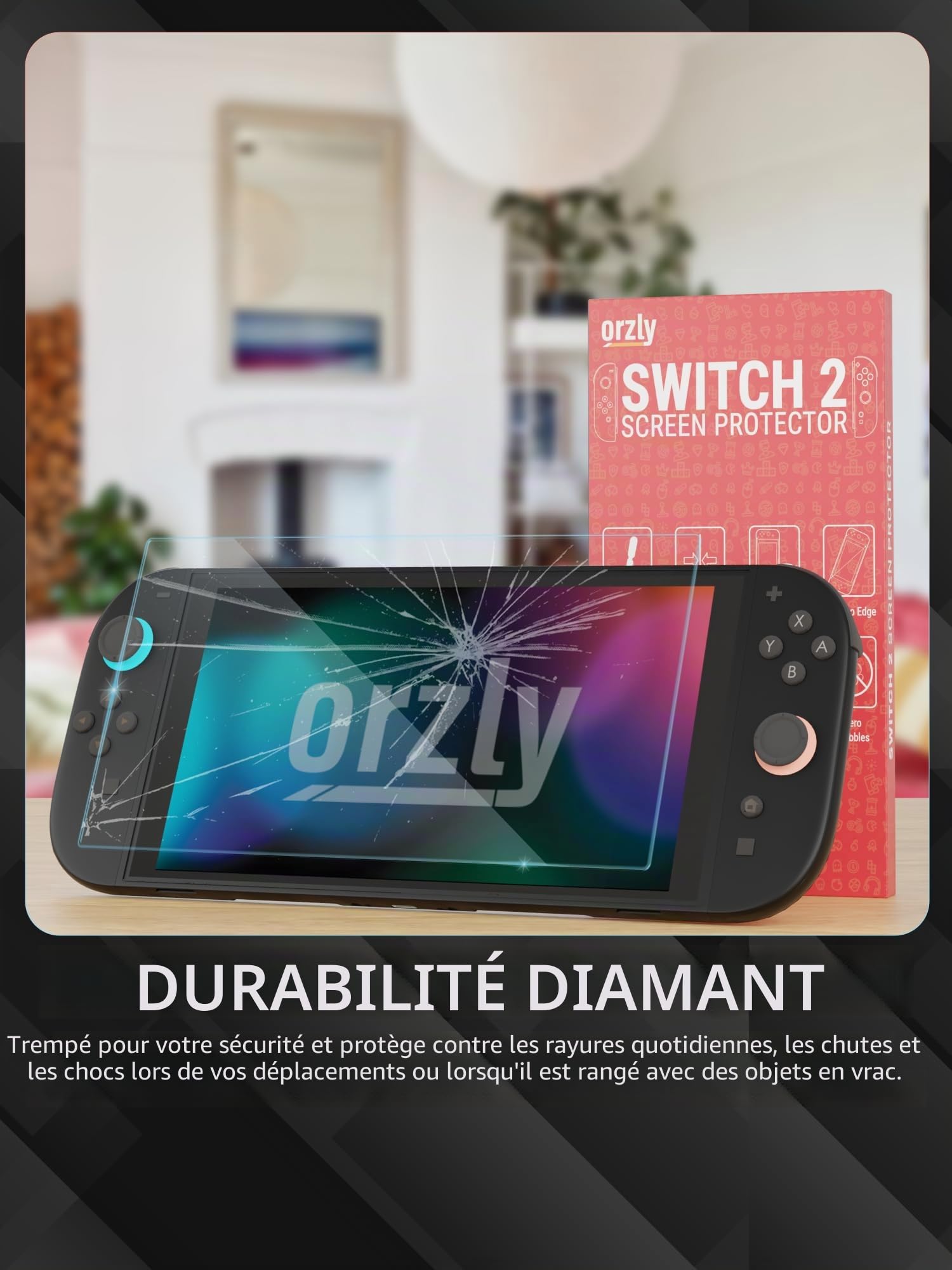 Orzly Lot de 4 protections d'écran en verre trempé compatibles avec Nintendo Switch 2, avec kit d'installation, verre 9H, installation facile en une seule touche, anti-rayures et sans bulles