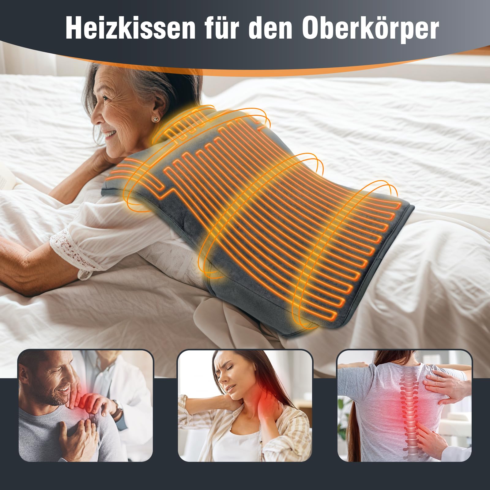 Comfytemp Infrarot gewichtetes Heizkissen für Nacken Schulter und oberer Rücken, 1,1 kg Wärmekissen mit 6 Wärmestufen 1-3 h Abschaltautomatik, 57x50cm Elektrisches Oberkörperwärmer Maschinenwaschbar