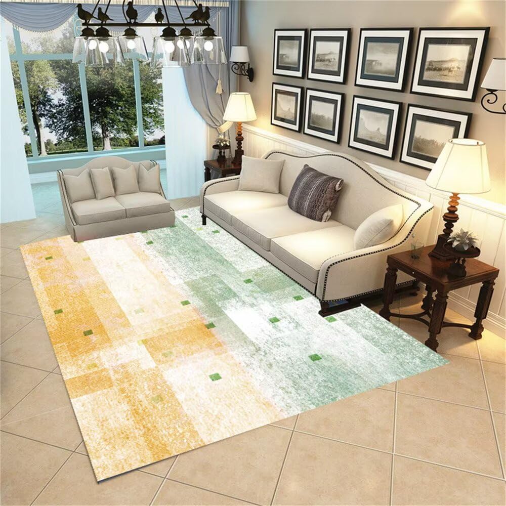Tapis de porte intérieur vert et jaune 90x120 cm lavable pour chambre ado et bébé