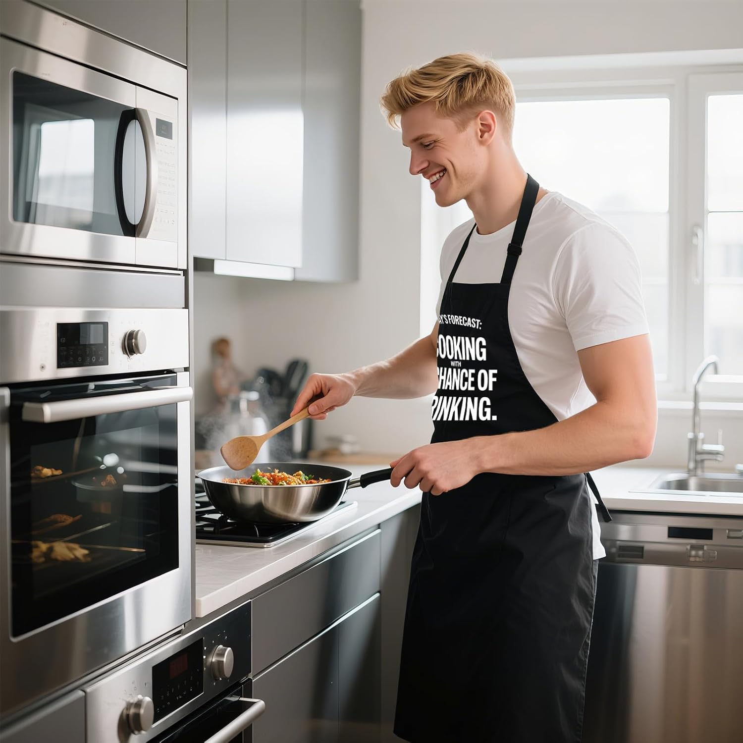 Funny Grill Aprons for Men with Pockets, Adjustable Water and Oil Resistant Cooking Apron Gifts for Dad, Husband