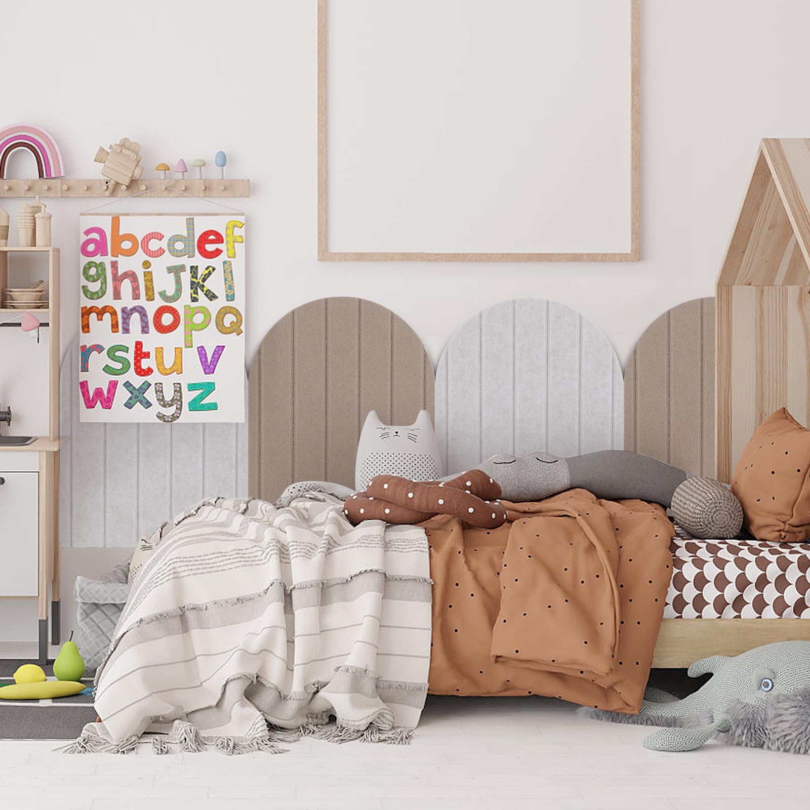 3D Wandpaneele,4 Stück 32x43cm Wandschutz Filz-Paneel Dekorative Wandpaneele Selbstklebend Antikollision Wandpolster für Schlafzimmer,Kinderzimmer (Hellbeige)