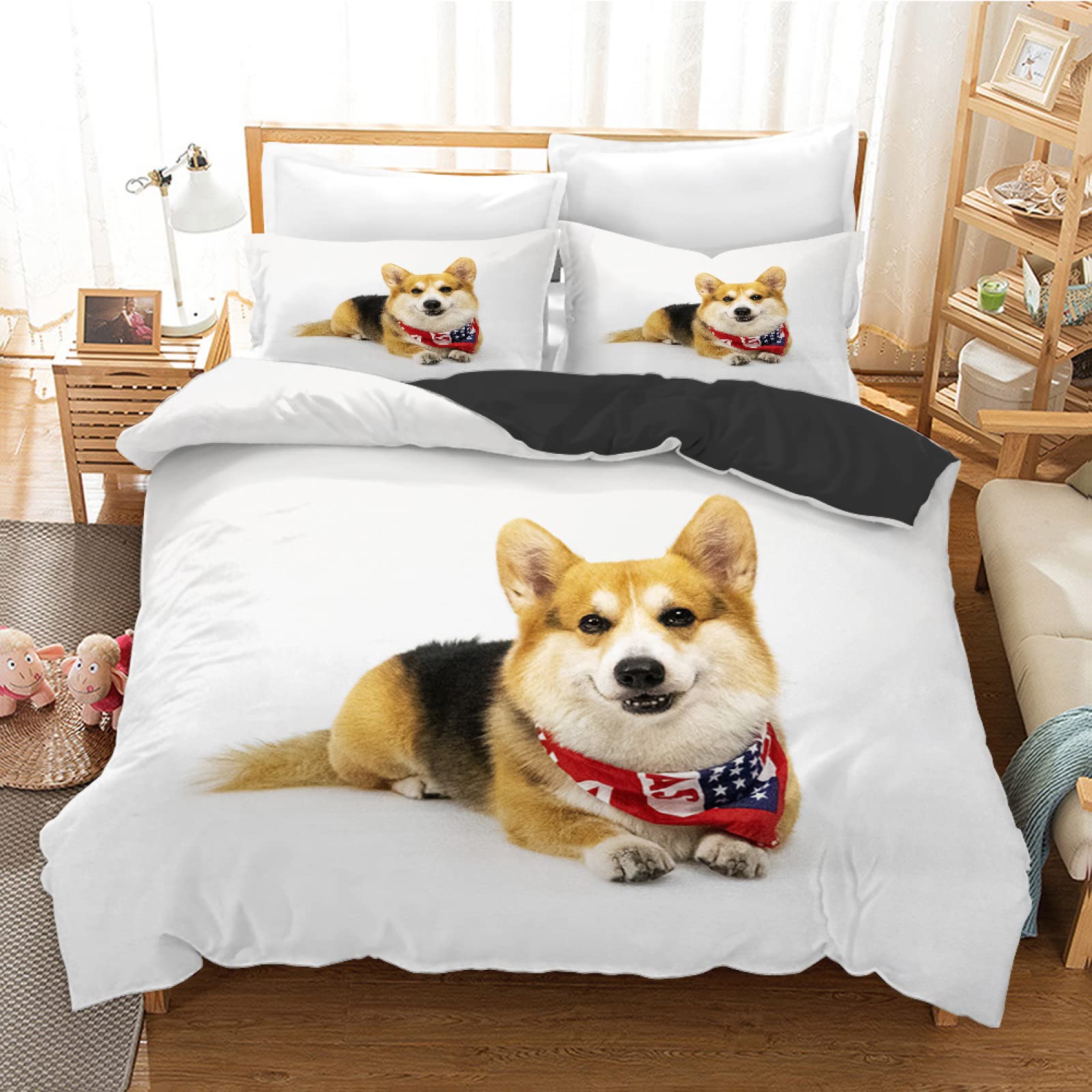 Housse de couette 160x200 microfibre 110g/㎡ respirante et zippée motif chien