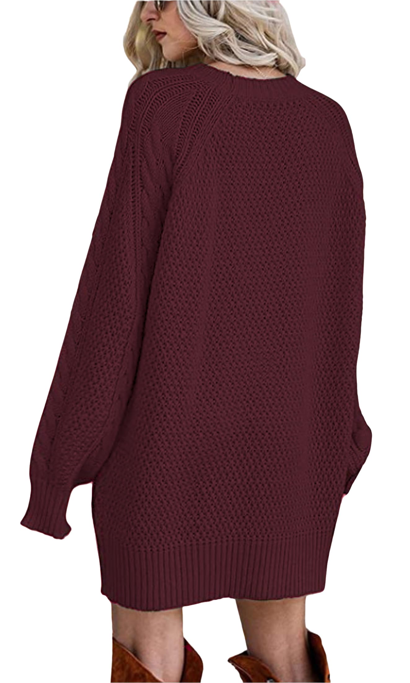 ELFIN Strickkleid Damen Oversized Puffärmel Pulloverkleid Winterkleid Langarm Strickpullover Grobstrick Langer Pullover Mini Kleider