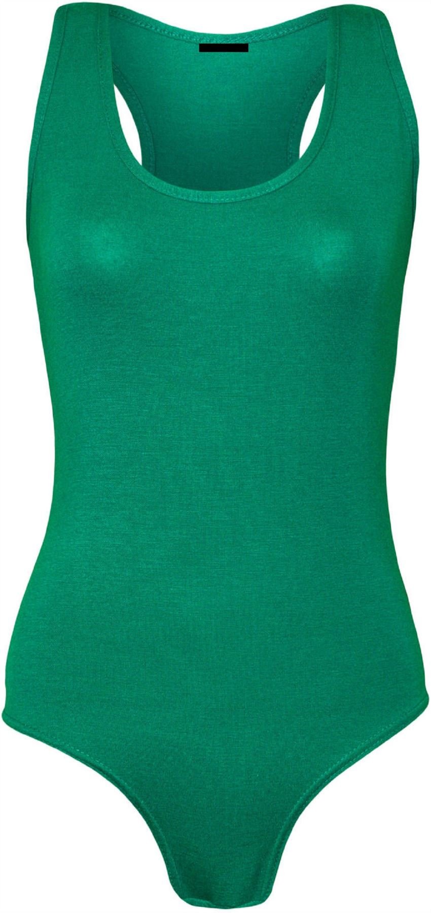 Girlzwalk Women's Green Racer Back Muscle Bodysuit Sleeveless Stretchy Leotard Vest Top (, Ml 12-14)