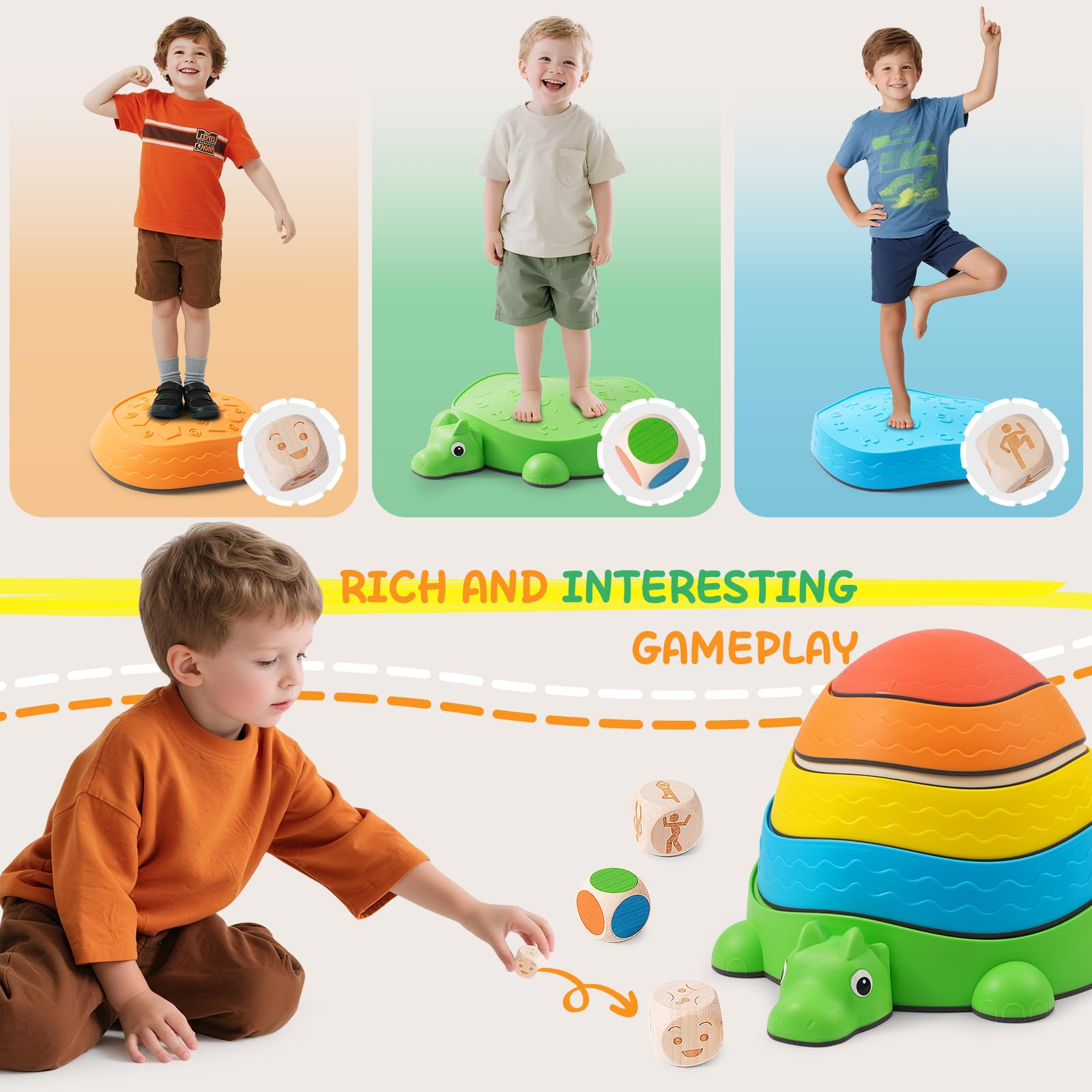Balanciersteine für Kinder 6er Set – Hochwertige, Rutschfeste & Strapazierfähige Steine, Fördern Gleichgewicht, Koordination & Motorik, für Indoor und Outdoor, CE-zertifiziert | Kids Stepping Stones