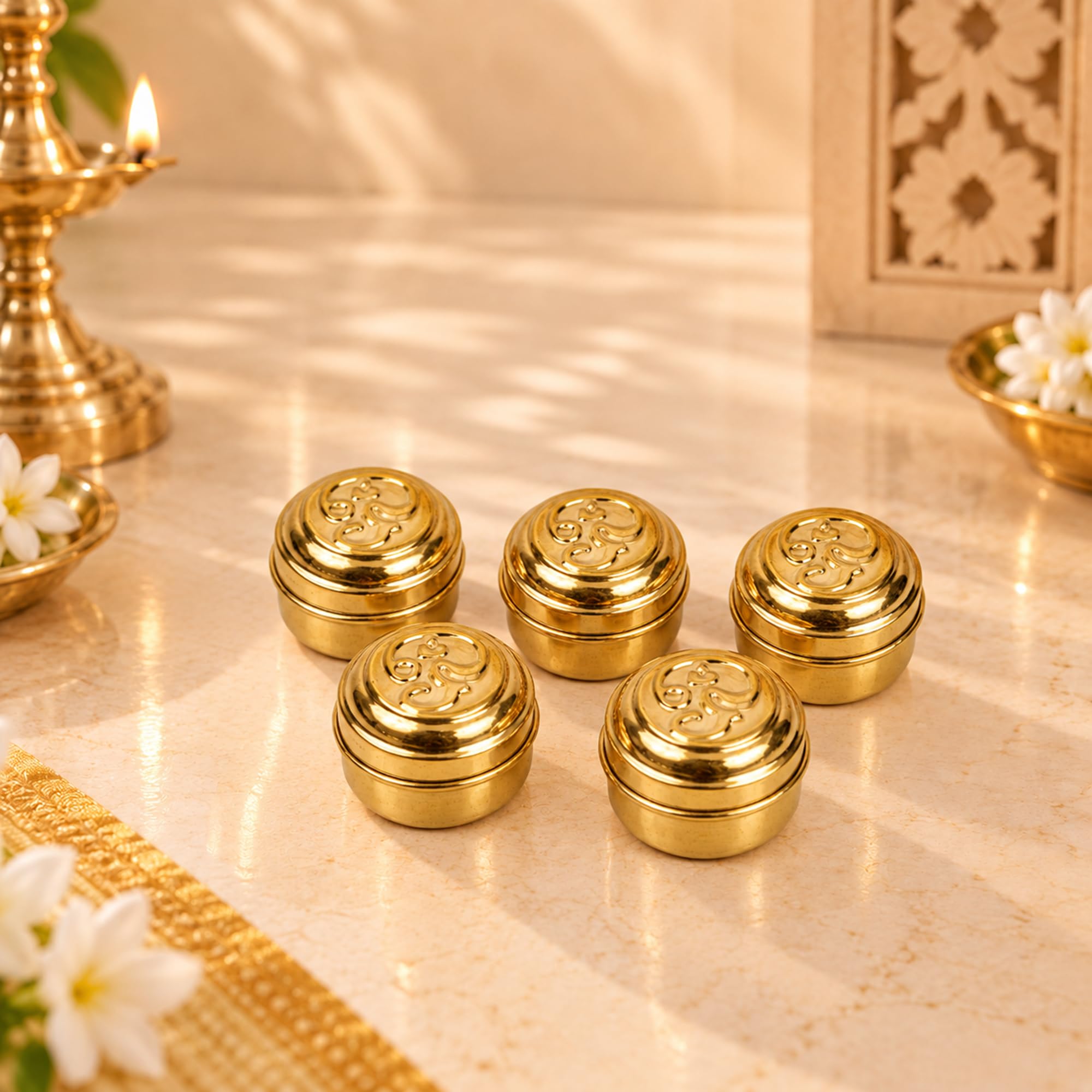Brass Pooja Box - Store Kumkum & Puja Powders -8