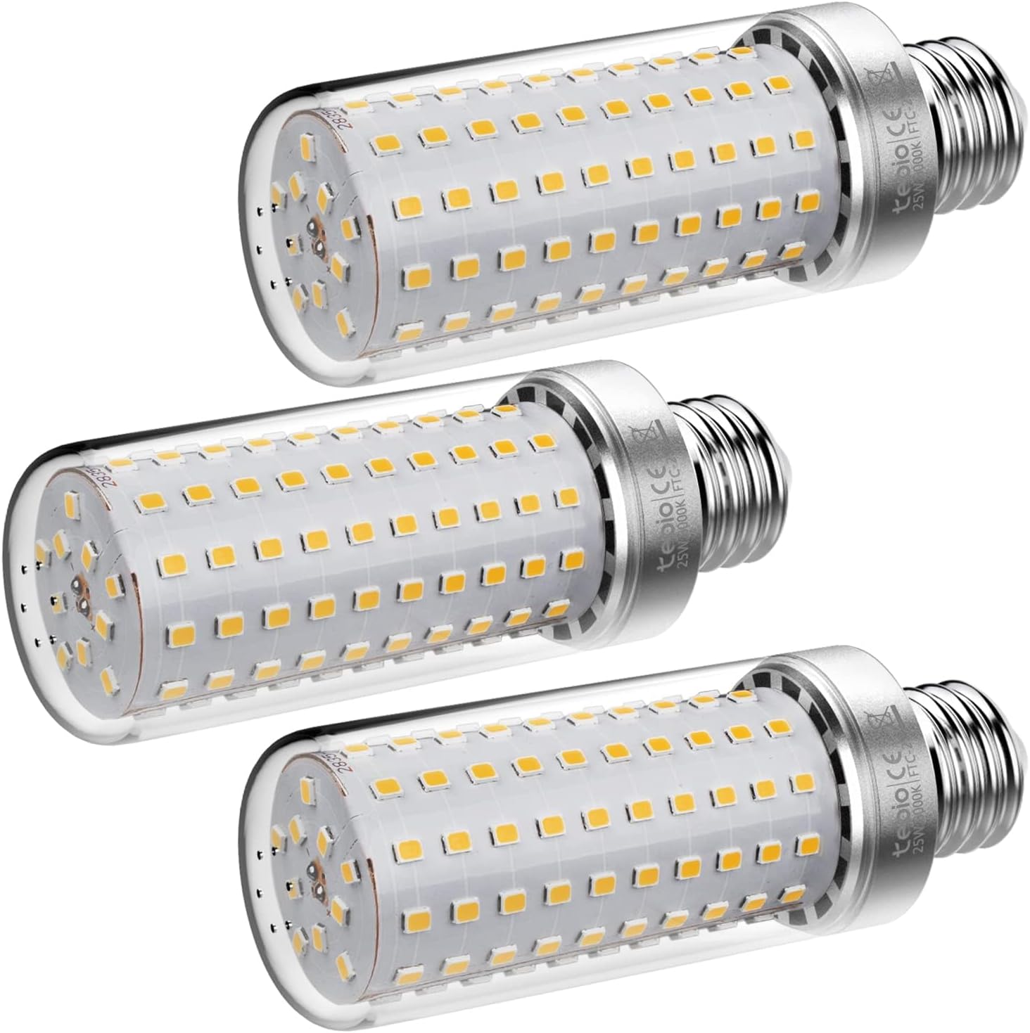LED E26 Corn Bulb 25W Middle Edison Screw LED Bulbs, 6000K Daylight White, 200W Incandescent Equivalent, Non-dimmable Light Bulb, 3-Pack