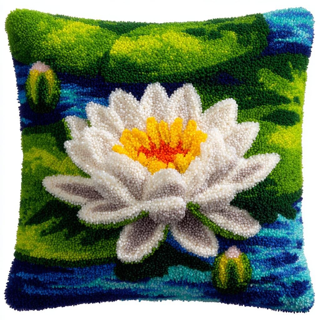 WallustrioaW Latch Hook Kits Pillow,Lotus Flowers