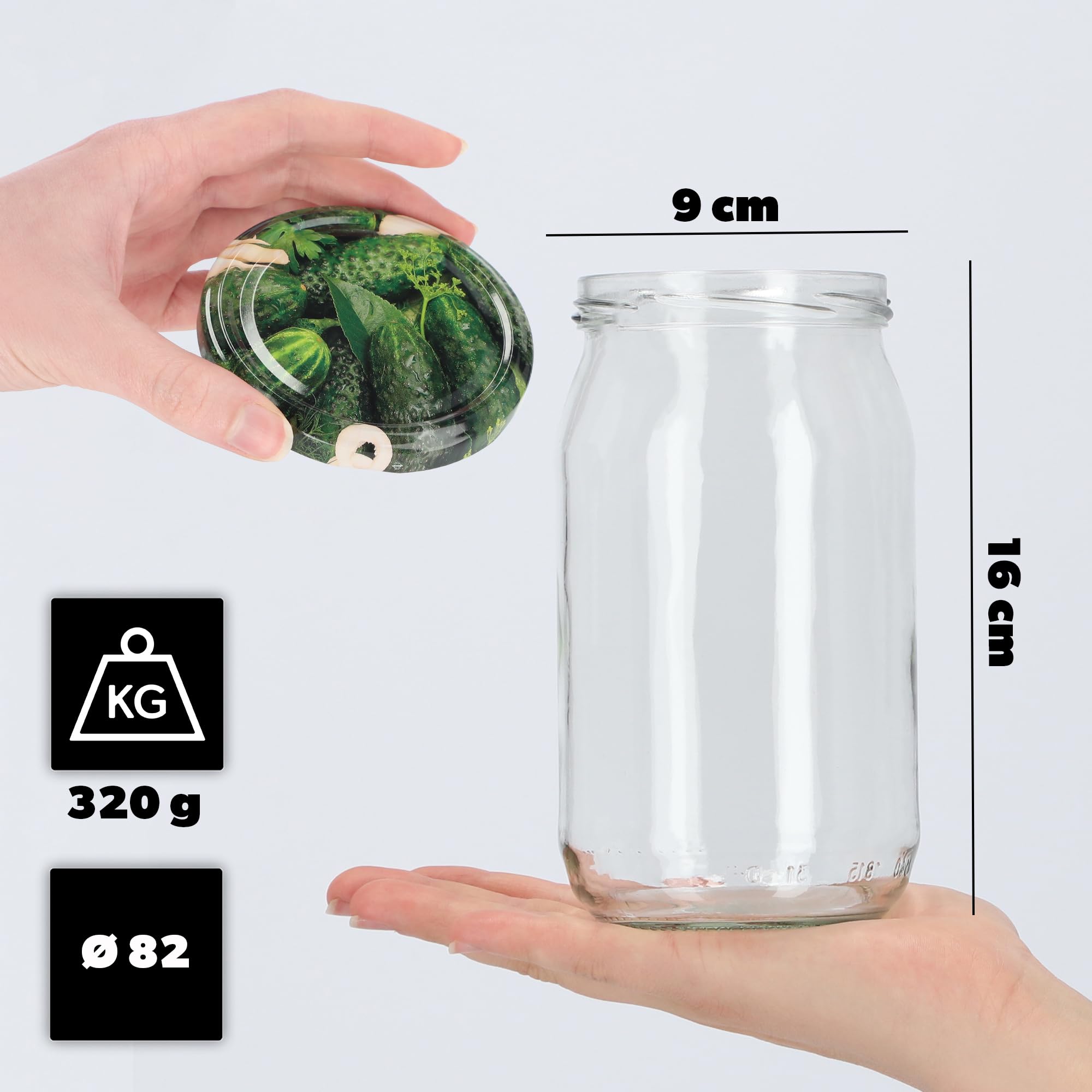 KADAX 48 słoików na przetwory, 760 ml, z zakrętkami fi82 mm, do wkładania, konserwowania i przygotowywania posiłków – hermetyczne słoiki Twist-off (ogórki, 48 szt.)