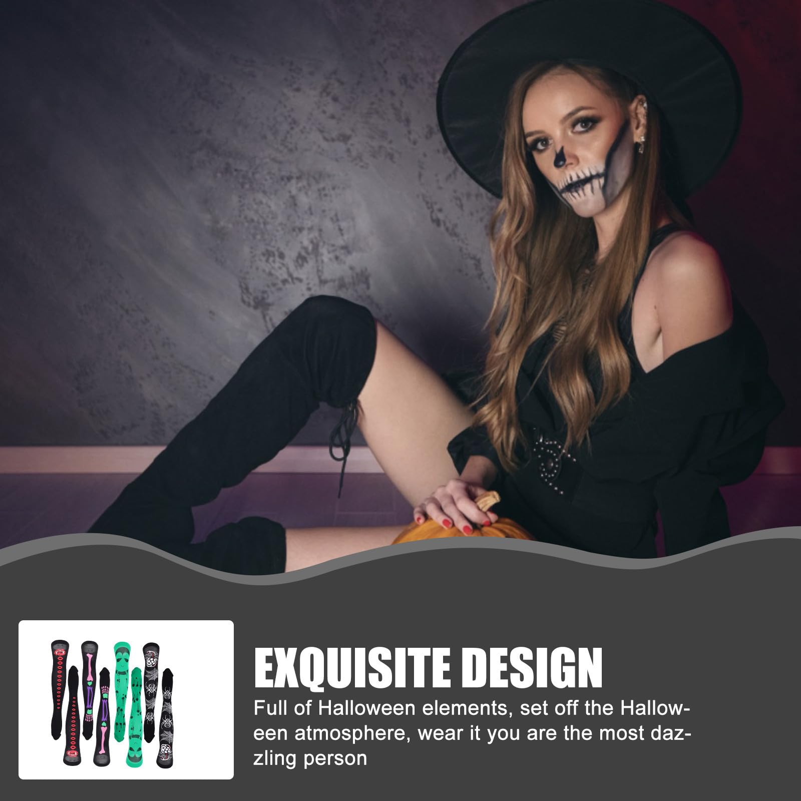 Sewroro 12 Paires Chaussettes Longues Vampire à Motifs Horreur pour Halloween, Bas Respirants en Fibres Acryliques, Confortables et Souples, pour Cosplay et Fêtes