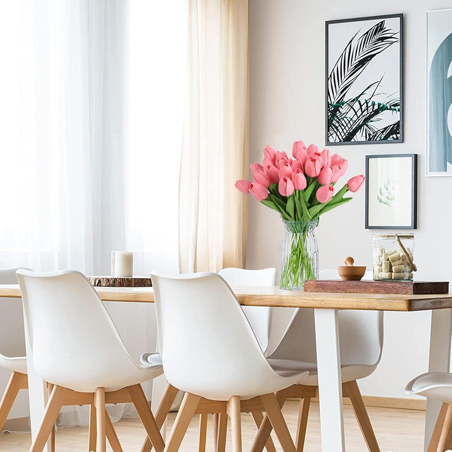 N&T NIETING Künstliche Tulpen, künstliche Blumen, Latex-Blumen mit Stielen für Heimwerker, Hochzeit, Zuhause, Garten, Hotel, Party, Büro, Dekoration, 12 Stück (Rosa)