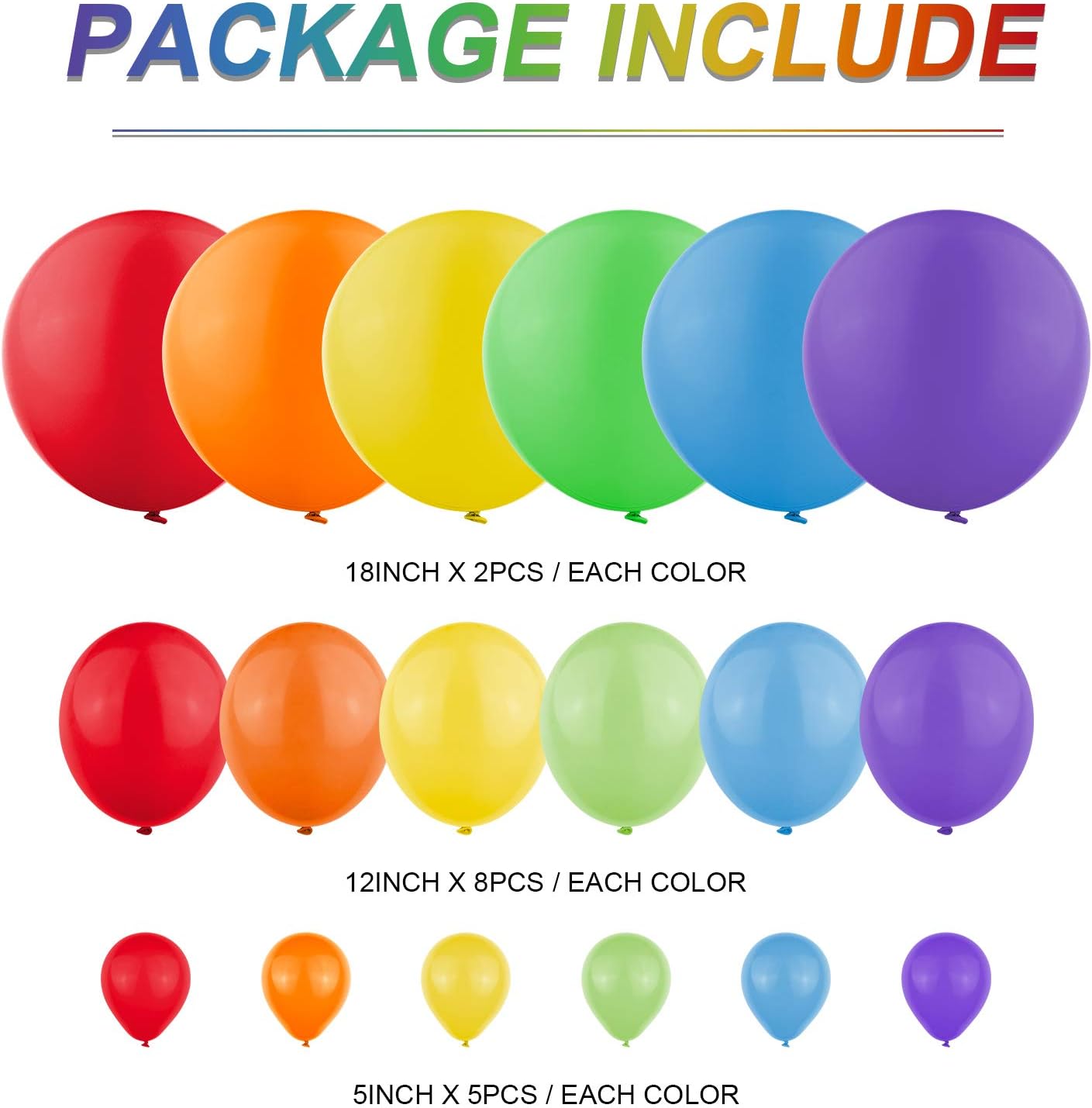 Rainbow Balloons Garland Kit 90Pcs Mixed Size 5/12/18 Inch Assorted Color Balloons Latex Balloon Party Balloons for Birthday Wedding Baby Shower Engagement Anniversary Christmas Party Decorations : Home & Kitchen
