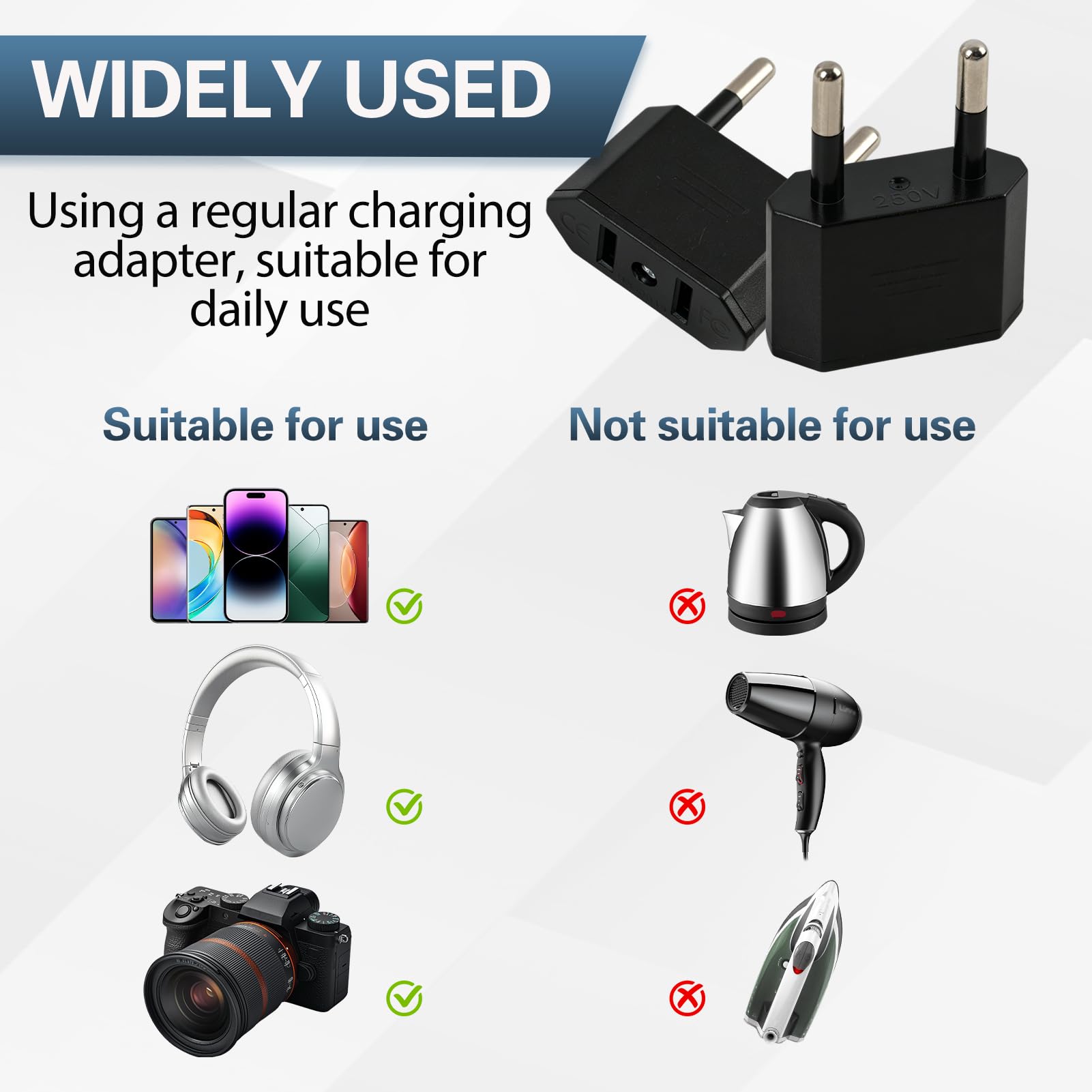 6 Stück US Stecker Adapter auf EU, Reiseadapter USA auf EU, Kompakt Tragbar, USA Kanada Japan Netzteil Adapter für Smartphones Laptops Tablets Bluetooth-Lautsprecher, Euro Steckdose Deutschland Europa