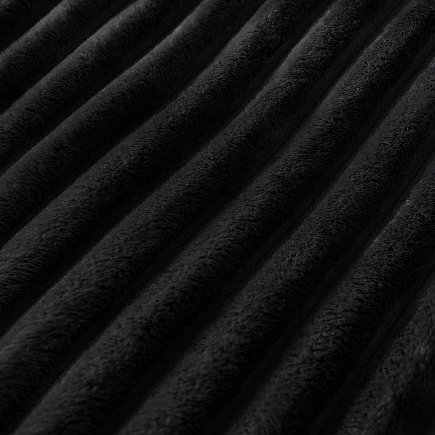 Super Soft Queen Blanket for Bed, Premium Silky Flannel Fleece with 3D Striped Jacquard Design, Lightweight and Cozy for Living Room, and All-Season Use, 90x90 Inches.Black - Image 4
