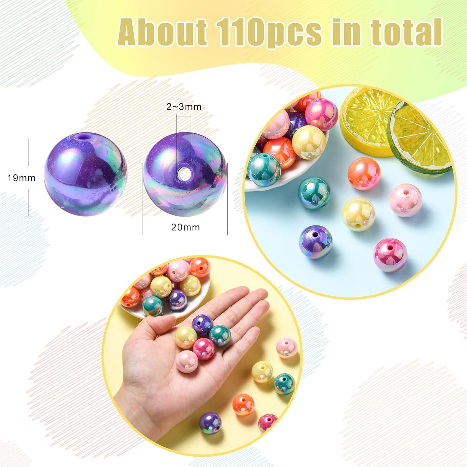 KitBeads 111pcs 20mm Random Round Chunky Bubblegum Ball Beads Colorful AB Acrylic Bead for Jewelry Making Necklace Bracelets Bulk - Image 3