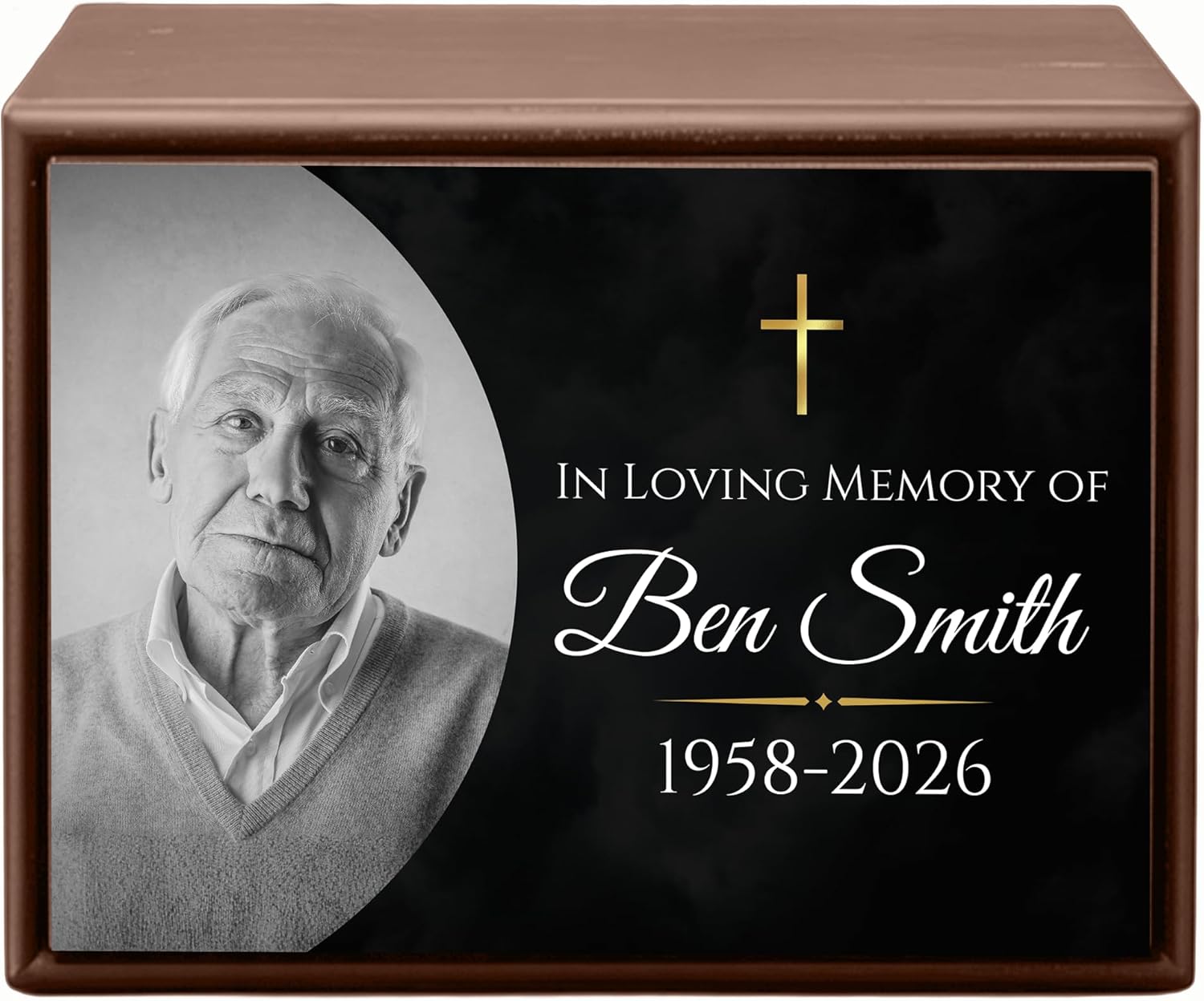 Personalized Wooden Urns for Human Ashes - Custom Cremation Urn for Adult up to 170 lbs - Add Your Photo and Text - Custom Burial Memorial Keepsake, Dark Walnut (Design 8) - Image 2