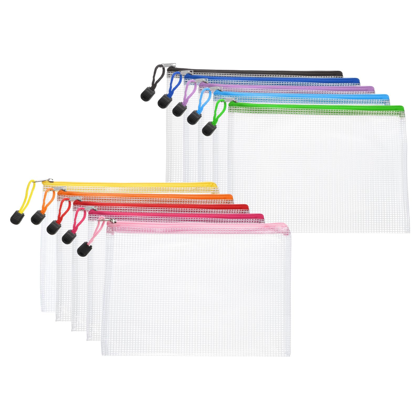 HARFINGTON 10 bolsas de malla con cremallera A5 de 9.4 x 7 pulgadas, de plástico, impermeable, bolsa de archivos de malla transparente para documentos, para aula, hogar, viajes, oficina, organización,