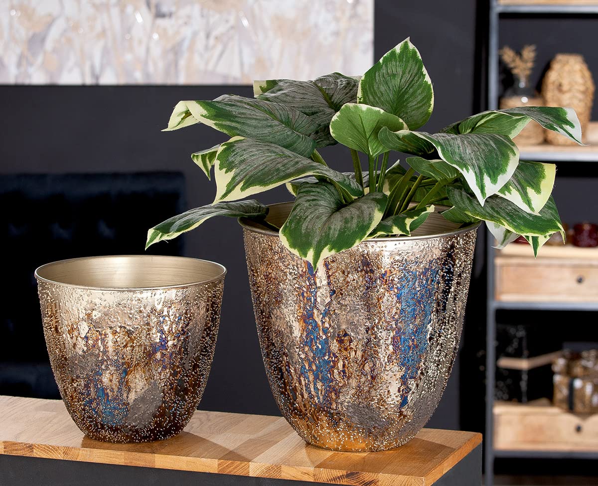 GILDE Metall Pflanzgefäß Blumentpot - Deko Wohnzimmer Geschenk für Frauen Geburtstag Muttertag - Farbe: metallic braun Höhe 29 cm