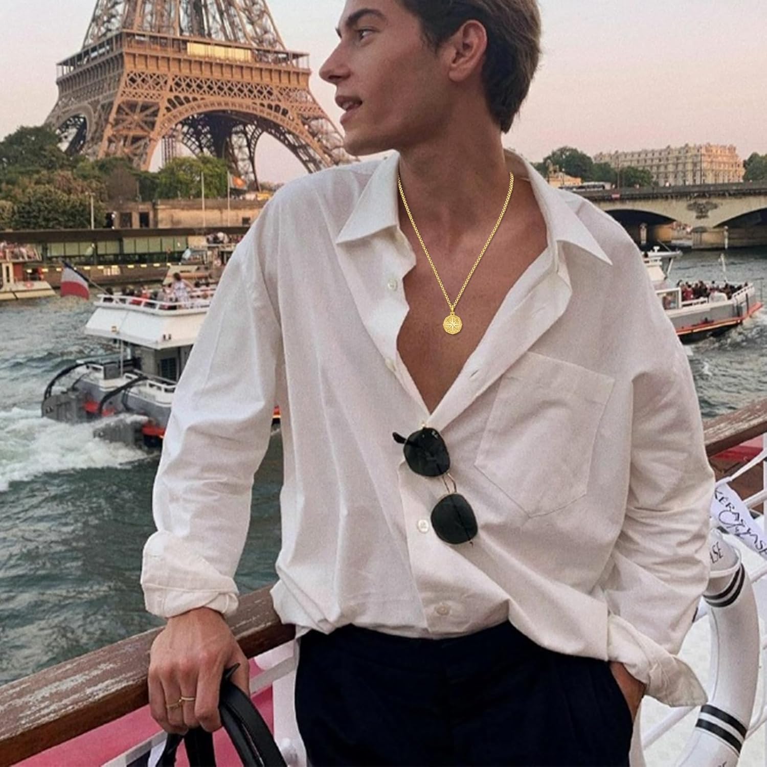 Compass Necklace for Women Men, 925 Sterling Silver Gold Plated, Nautical Compass Pendant Necklace, Maritime Jewelry Gifts for Women Men