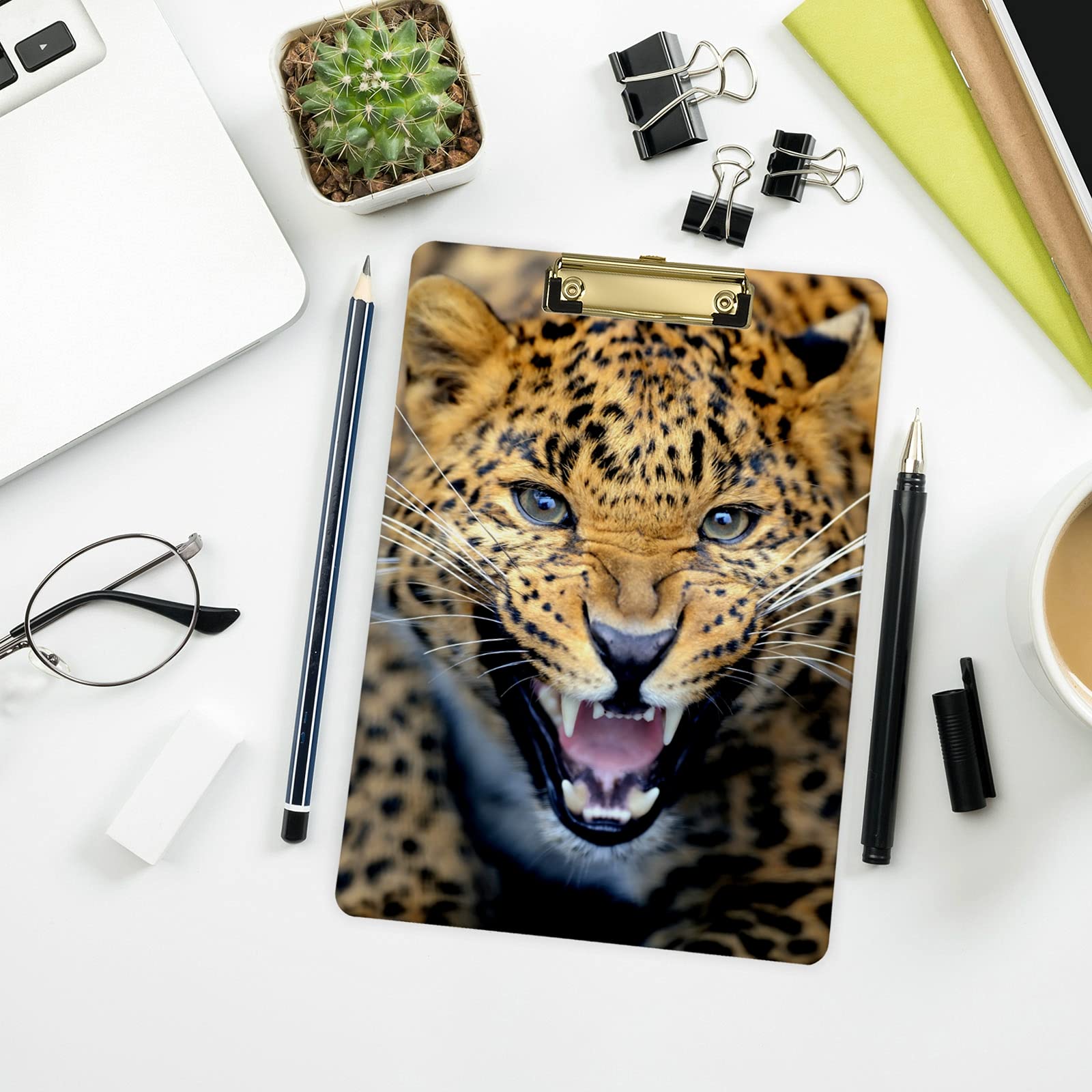 Presse-papiers Avec Joli Motif Léopard 22,9 X 31,8 Cm Avec Clip En Métal à Profil Bas, Porte-bloc Pour étudiants, Salle De Classe, Bureau, Femme Et Homme, Avec Un Sous-verre Exquis Et Un