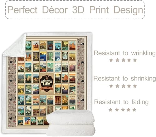 Miniatura 6 de Sleepwish Manta Sherpa de lujo de los Parques Nacionales de Estados Unidos de América, manta de vellón de microfibra esponjosa, estilo retro, ligera