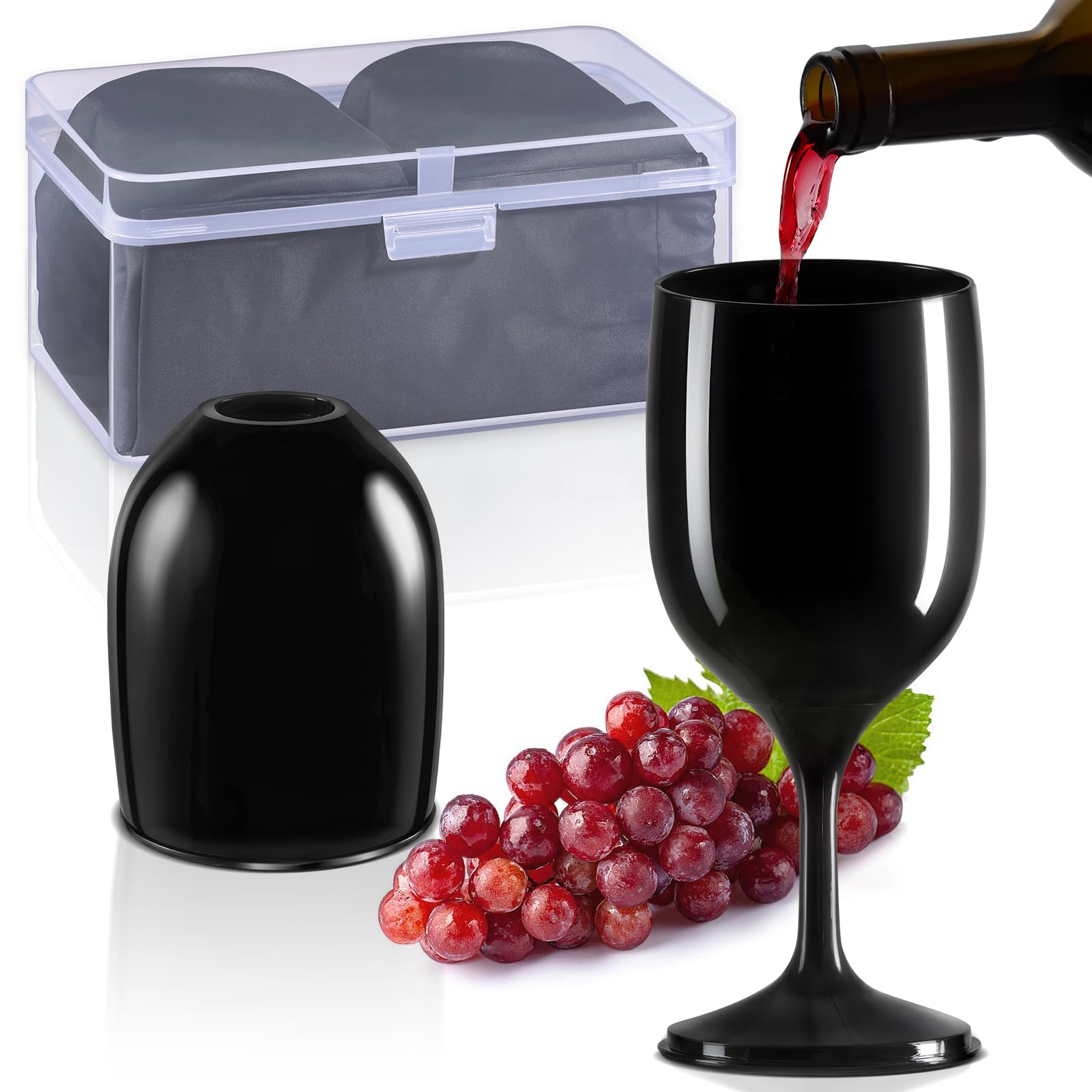 ecooe Weingläser Kunststoff to go, 200ml Camping Weinglaser 2er Set, Moderne Rotweingläser Weißwein und Sektgläser mit Wasserdichter Tasche und Praktischer Box für Reisen Camping Outdoor Picknick