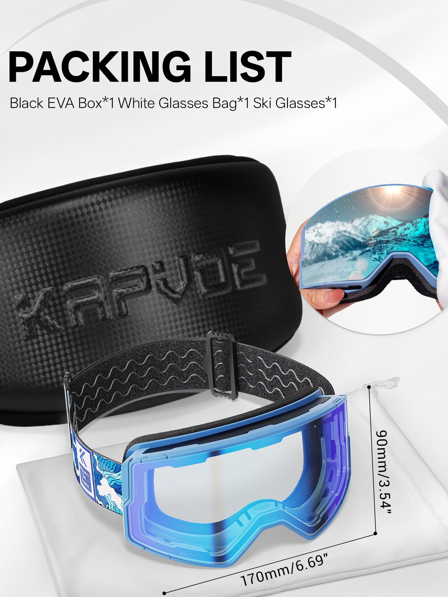 KAPVOE Occhiali da Sci Fotocromatici e Colorati Anti-Appannamento UV400 Design OTG per Uomini Donne e Adolescenti per Sci e Snowboard K722