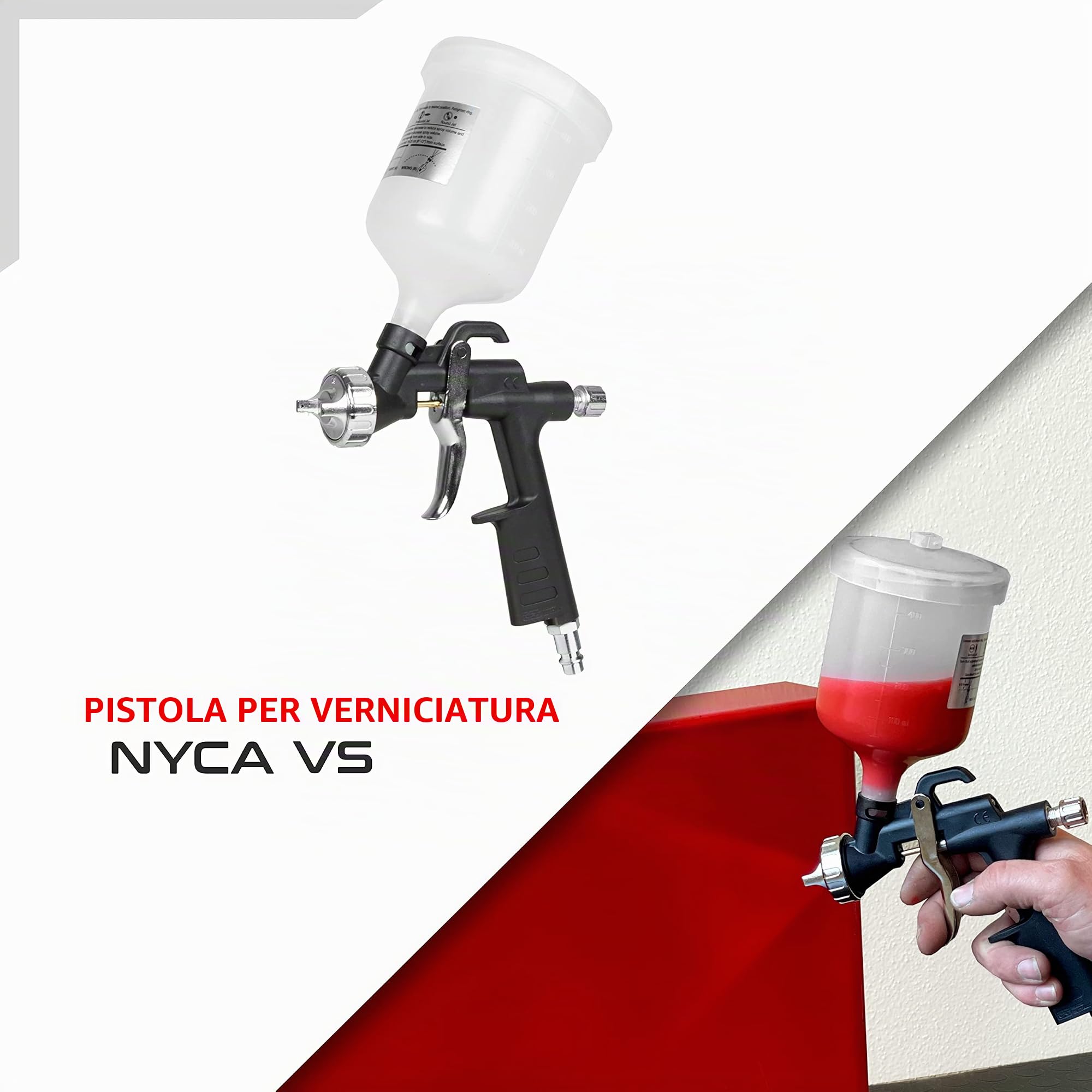 GAV Kit Accessori Aria Compressa NYCA con Pistola Soffiaggio, Manometro Pressione Gonfiaggio Gomme, Aerografo Verniciatura, Pistola Lavaggio e Tubo Spirale 4m