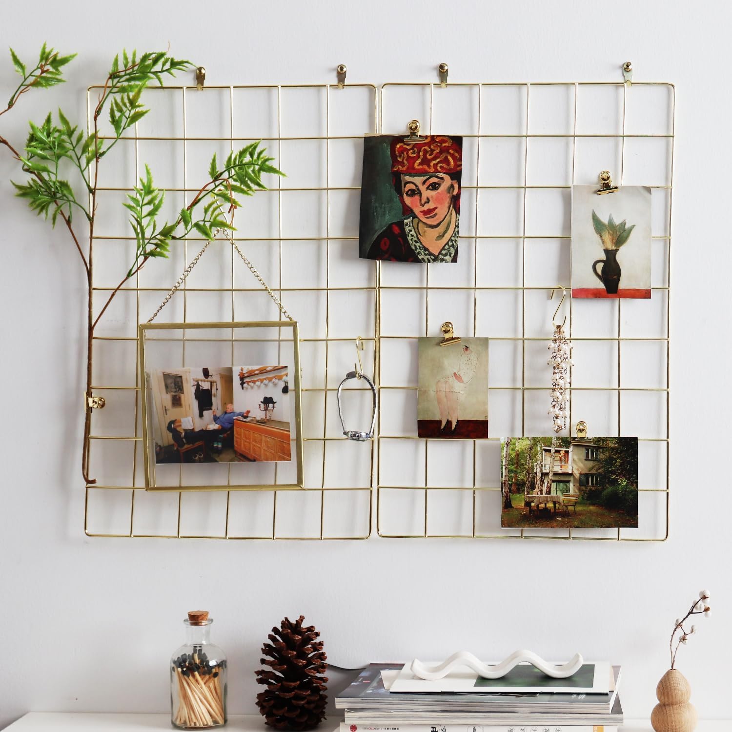 Metal Mesh Wall Grid Panel for Photo Display,Message Board,Size: 17.5" x 11.8",Pack of 2 (Gold)