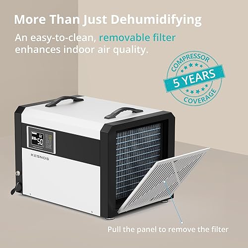 Miniatura 5 de Kesnos Deshumidificador comercial grande de 158 pintas con bomba y manguera de drenaje para espacio de hasta 7500 pies cuadrados - Temporizador de