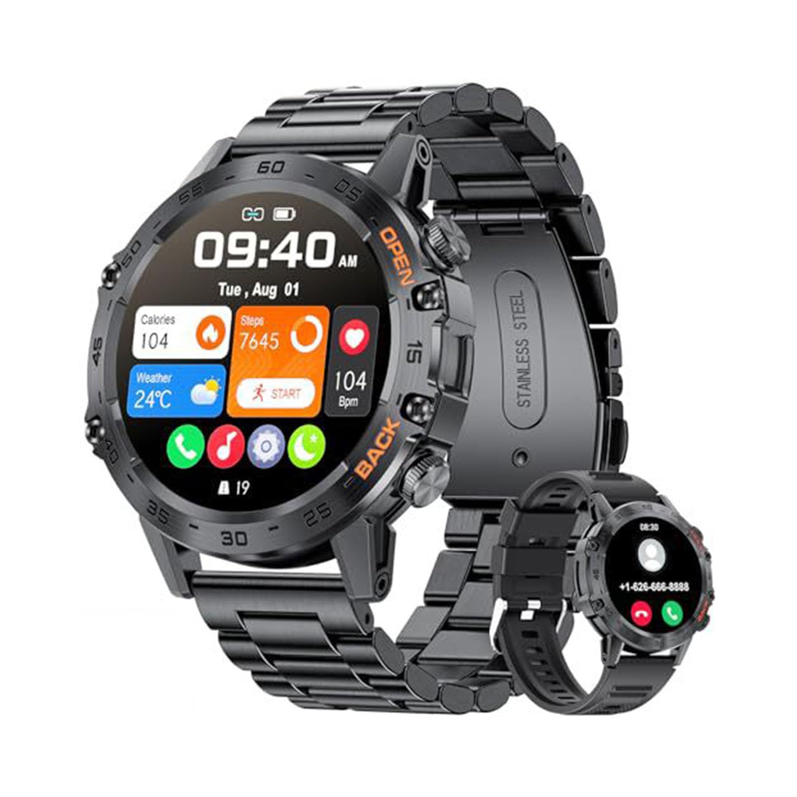 Inteligentne Zegarki Dla Mężczyzn, Inteligentny Zegarek Z Połączeniem Głosowym Bluetooth, Inteligentny Zegarek Z Pulsometrem, SpO2, Ciśnieniomierzem Snu, Wodoodporny Zegarek Taktyczny IP67,A
