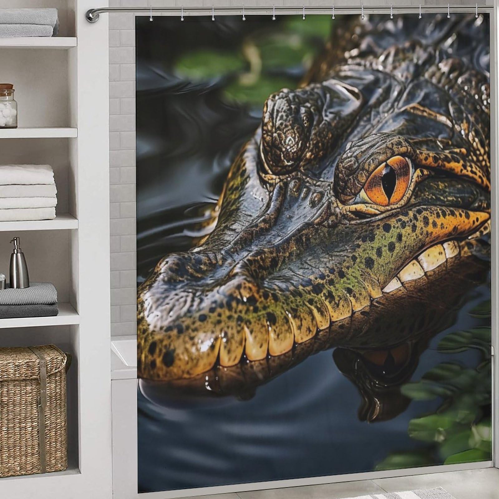 Rideau de douche crocodile en polyester anti-moisissure avec 12 anneaux