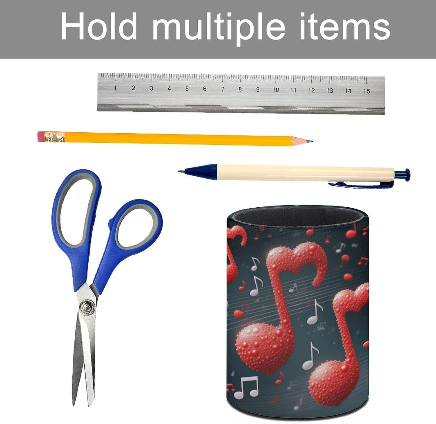 Office Red Music Notes Desk Organizer Pen Holder Round image 5