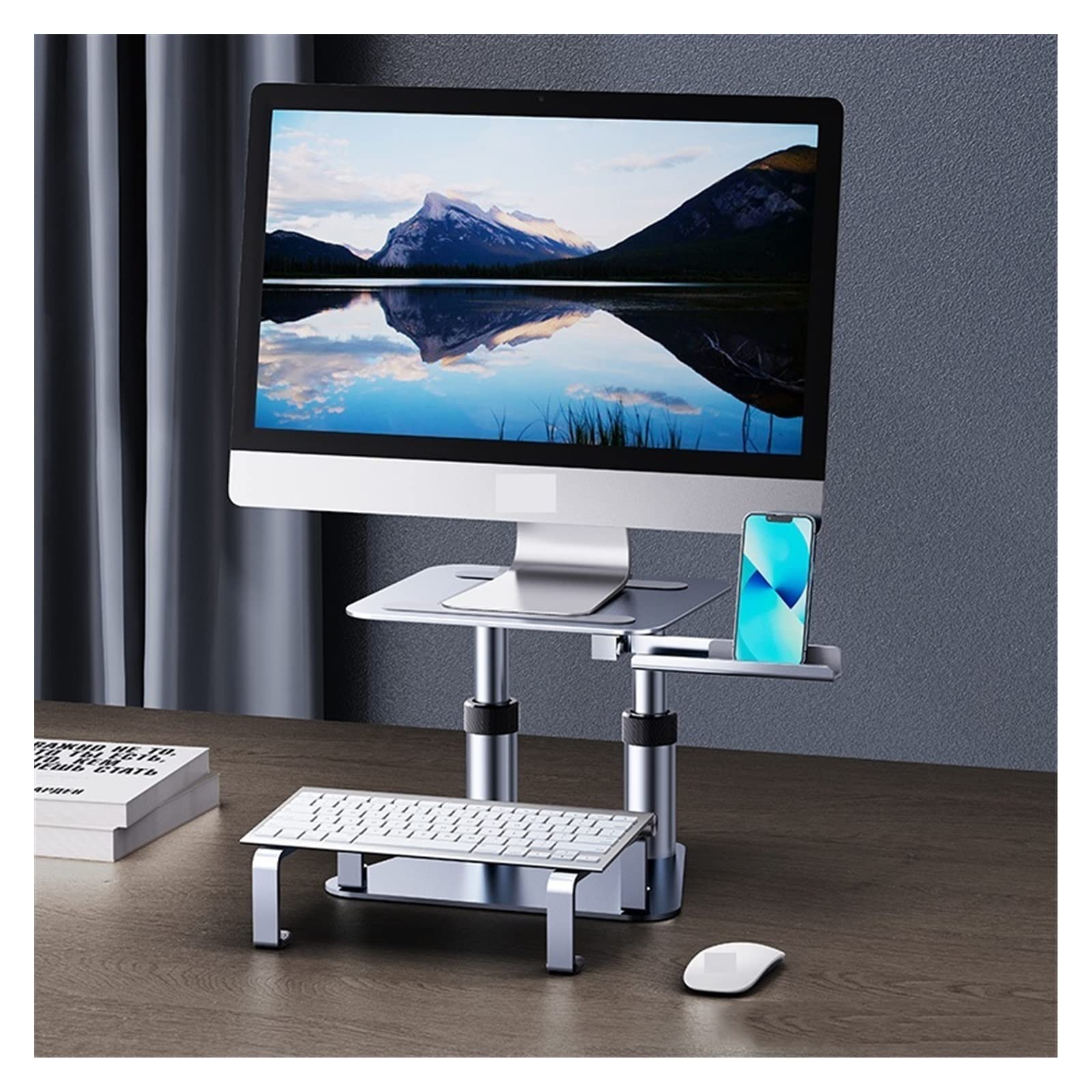 Aioneer Screen Stand, Computer Monitor Stand Height Adjustable Retractable Mount Desk Laptop Riser Keyboard Support-300W-Pinke-1