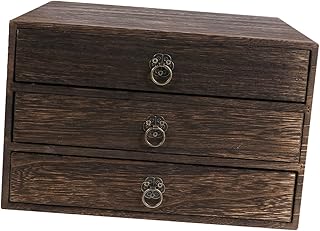 Lurrose シー段 無垢材収納引き出し デスクトップ木製ボックス レトロデザイン リング取手付き 整理収納 オーガナイザー