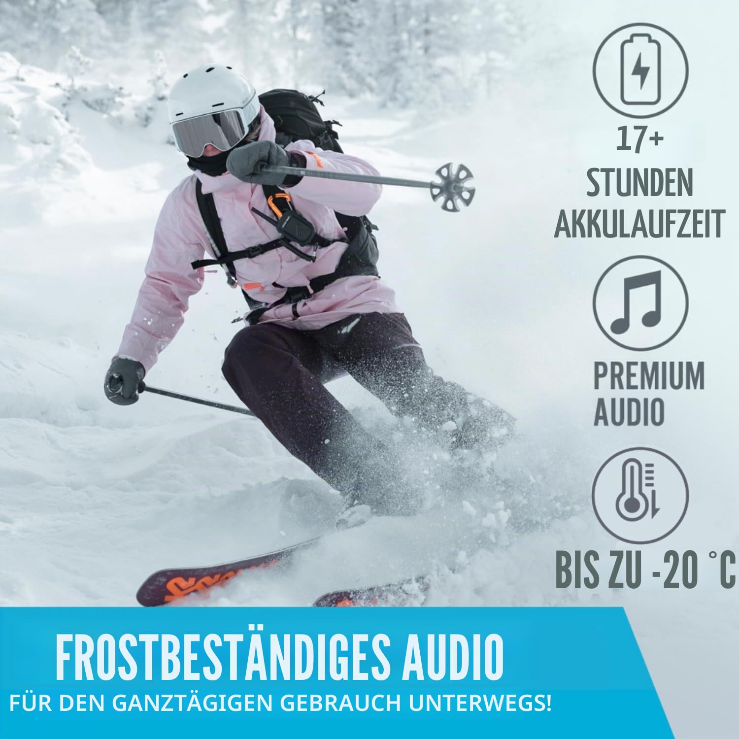WildHorn Outfitters Alta Drahtloser Bluetooth-Helm Drop-In-Kopfhörer - HD-Lautsprecher Kompatibel mit jedem Audio-Ready-Ski/Snowboard-Helm 3-Tasten-handschuhfreundliche