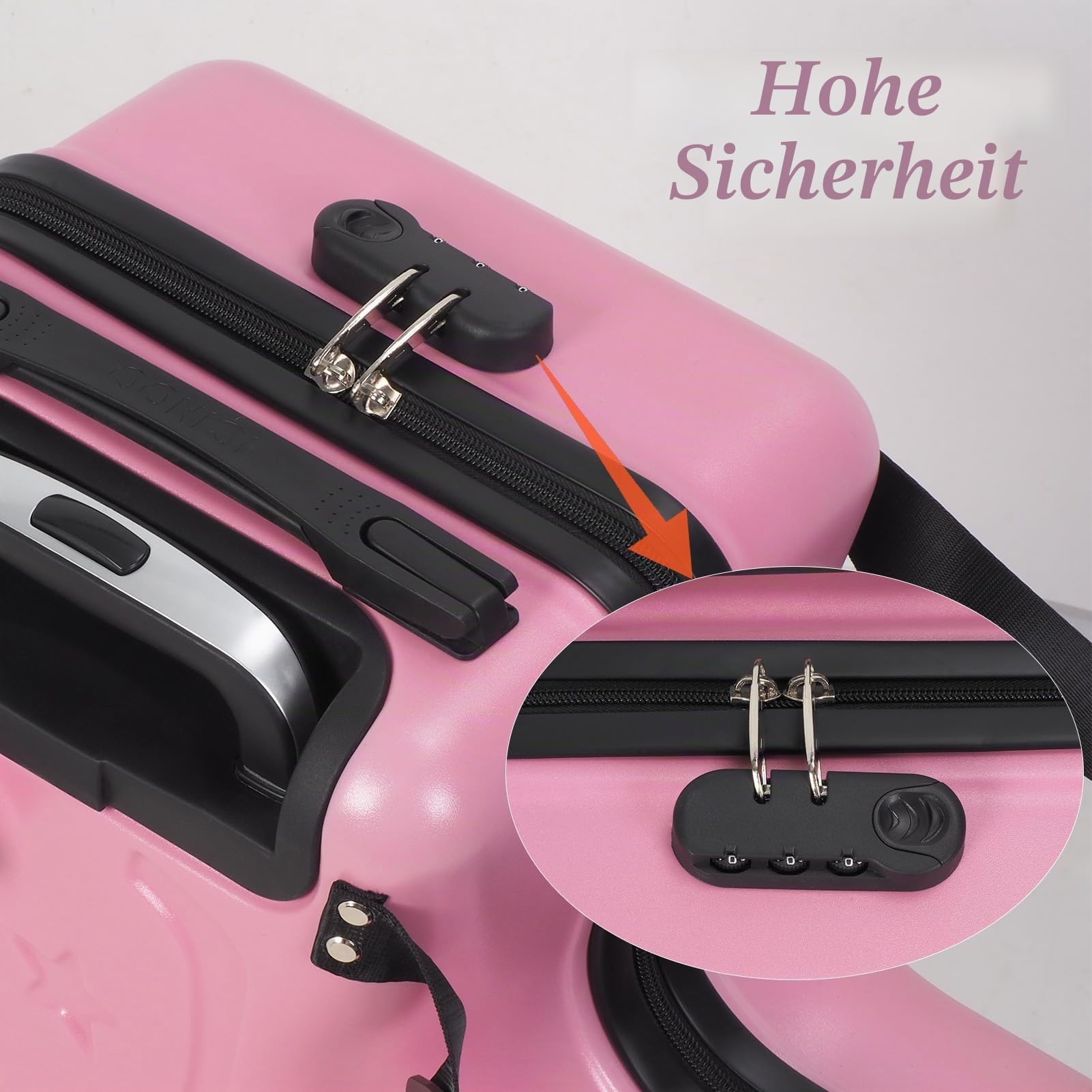 Rolling Kid Trolley mit Sitz, Rosa, Klassisch | Rollen und Gürtel, 4 Lenkrollen, Großes Fassungsvermögen, Für Flugzeug/Zug, Langlebiges Handgepäck